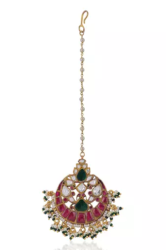 Pink And Green Jadtar Maangtikka