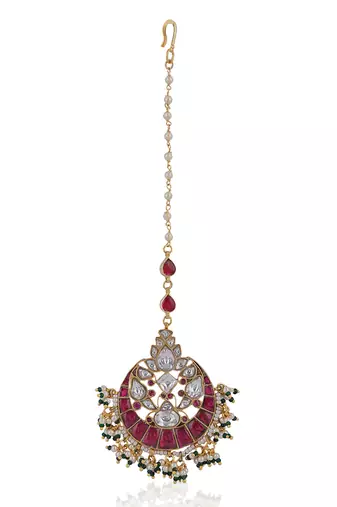 Pink And White Jadtar Maangtikka