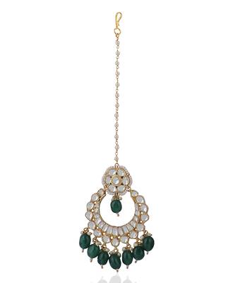 Green Beads White Jadtar Tikka 2