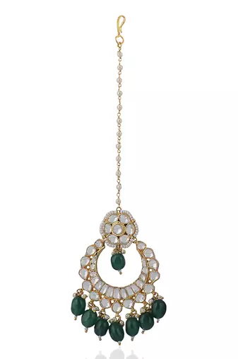 Green Beads White Jadtar Tikka