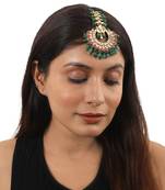 Pink Stone Sea Green Beads Flower Work White Jadtar Stone Tikka