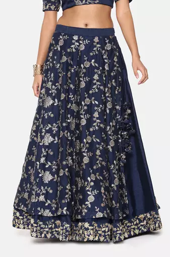 Blue Chanderi Embroidered Lehenga