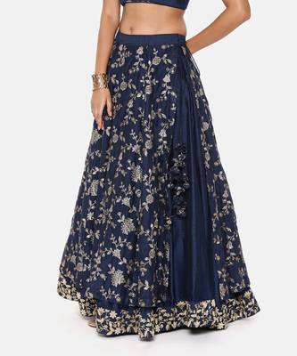 Blue Chanderi Embroidered Lehenga 3
