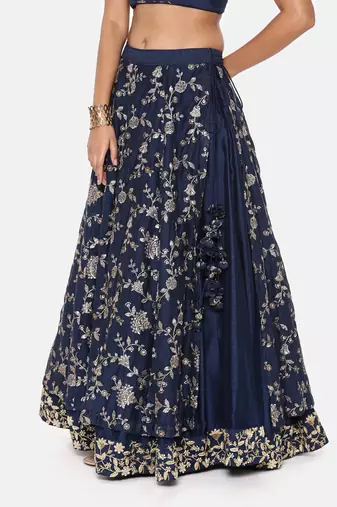 Blue Chanderi Embroidered Lehenga