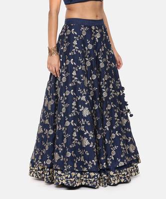 Blue Chanderi Embroidered Lehenga 4