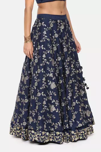Blue Chanderi Embroidered Lehenga