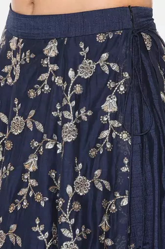 Blue Chanderi Embroidered Lehenga