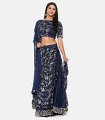 Blue Chanderi Embroidered Lehenga Set