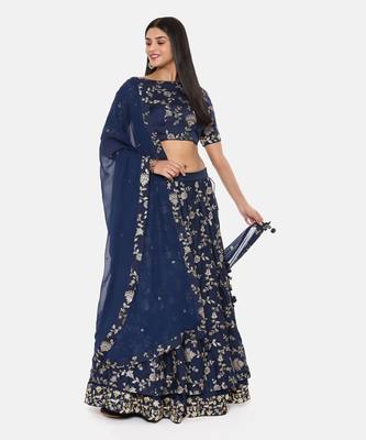 Blue Chanderi Embroidered Lehenga Set 2