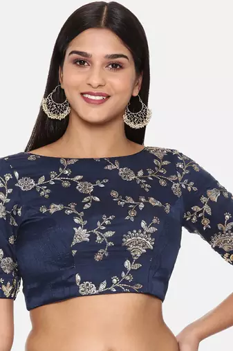 Blue Chanderi Embroidered Lehenga Set
