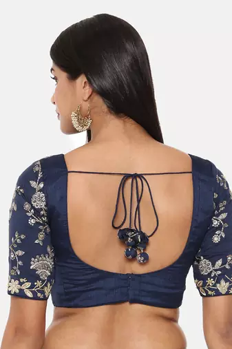 Blue Chanderi Embroidered Lehenga Set