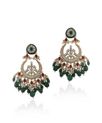 Green And Pink Shape White Jadtar Chandbaali 2