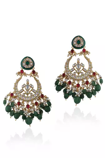 Green And Pink Shape White Jadtar Chandbaali