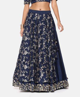 Blue Chanderi Embroidered Lehenga Set 6