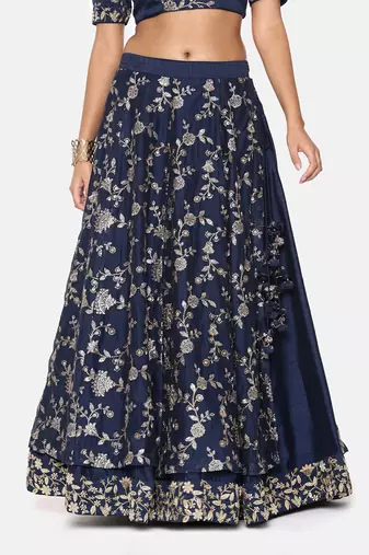 Blue Chanderi Embroidered Lehenga Set