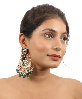 Green And Pink Shape White Jadtar Chandbaali 1