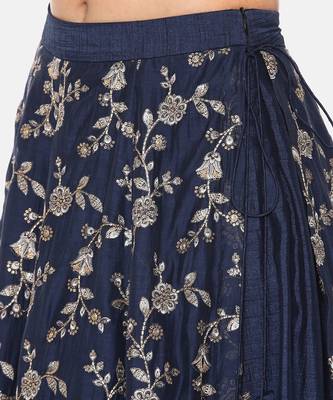 Blue Chanderi Embroidered Lehenga Set 8