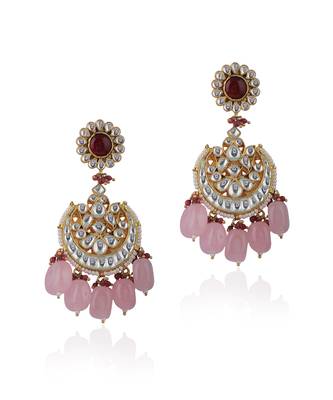 Light Pink Beads White Chandshape Earrings 2