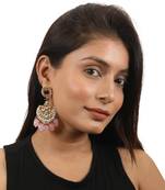 Light Pink Beads White Chandshape Earrings