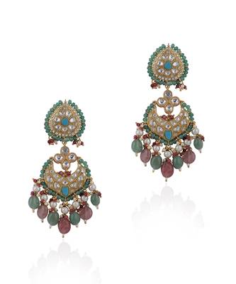 Firozi Earrings With Pastel Pink Beads 2