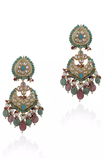 Firozi Earrings With Pastel Pink Beads