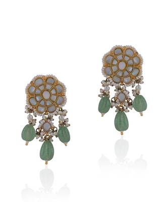Other Of Pearl Stone Studded Studs With Sea Green Drops And Pearls 2