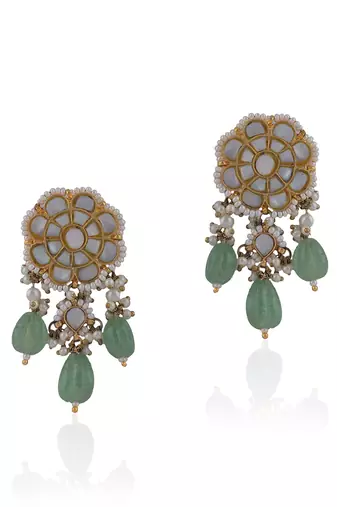 Other Of Pearl Stone Studded Studs With Sea Green Drops And Pearls