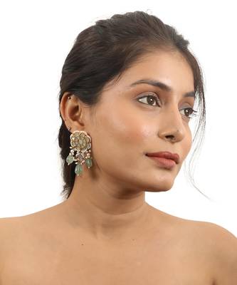 Other Of Pearl Stone Studded Studs With Sea Green Drops And Pearls 1