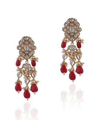 Pink Beads Jadtar Floral Earrings 2
