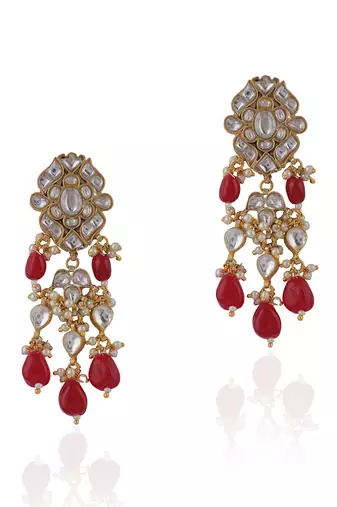 Pink Beads Jadtar Floral Earrings
