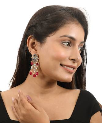 Pink Beads Jadtar Floral Earrings 1
