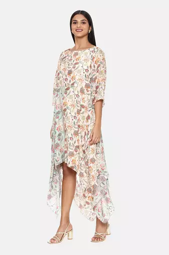 Ivory Aqua Muslin Print Dress