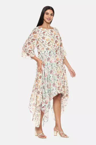 Ivory Aqua Muslin Print Dress