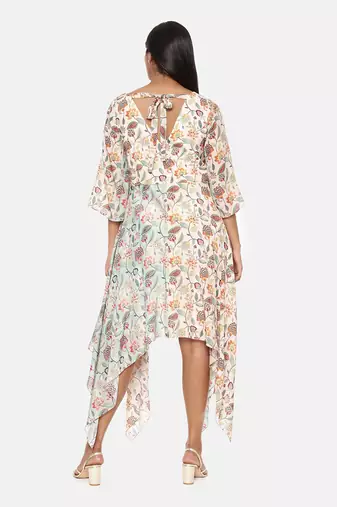 Ivory Aqua Muslin Print Dress