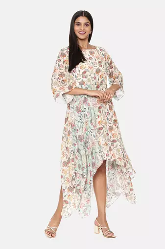Ivory Aqua Muslin Print Dress