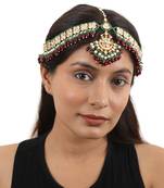 Jadtar Mathapatti With Green Border Beads And Ruby Drop Hangings