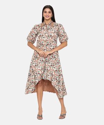 Brown Printed Muslin Dress 1