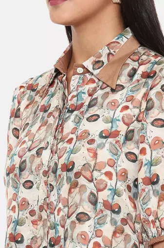 Brown Printed Muslin Dress