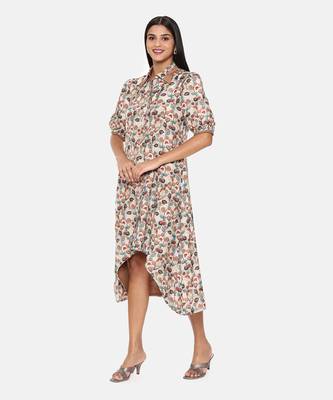 Brown Printed Muslin Dress 3