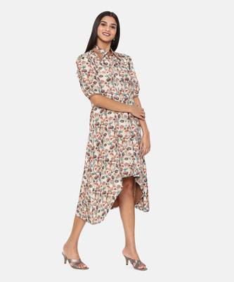 Brown Printed Muslin Dress 4