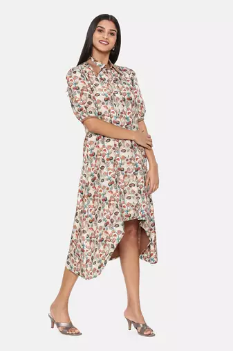 Brown Printed Muslin Dress
