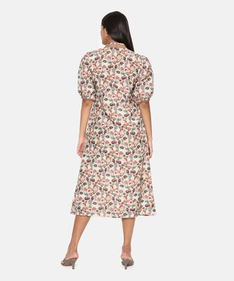 Brown Printed Muslin Dress 5