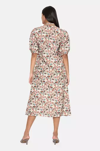 Brown Printed Muslin Dress