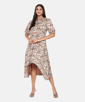 Brown Printed Muslin Dress 6