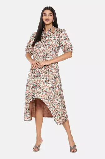 Brown Printed Muslin Dress