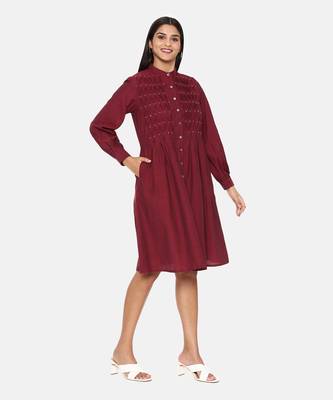 Maroon Cotton Dress 4