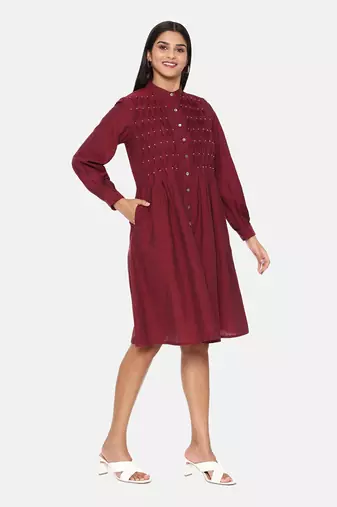 Maroon Cotton Dress