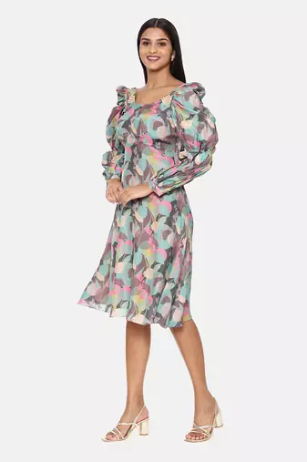 Aqua Printed Musling Dress