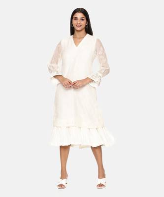 Chanderi Ivory Emb Dress 1