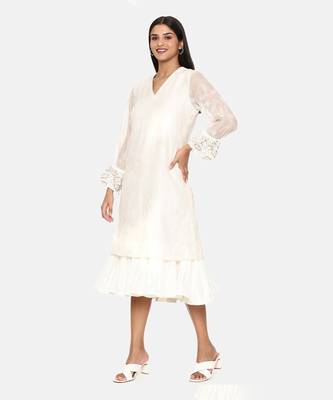 Chanderi Ivory Emb Dress 3